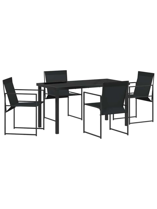 Dārza ēdamgalds 5 pcs melna textilene un pulverkrāsota tērauda