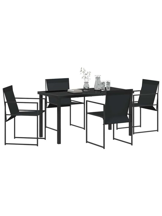 Dārza ēdamgalds 5 pcs melna textilene un pulverkrāsota tērauda