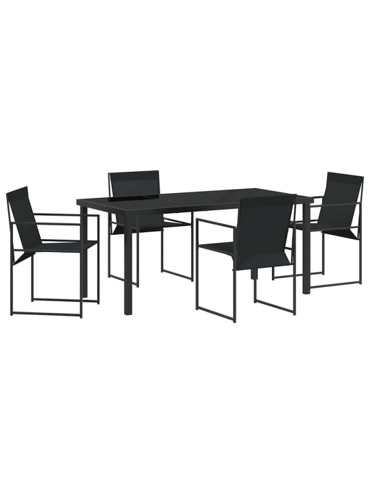 Dārza ēdamgalds 5 pcs melna textilene un pulverkrāsota tērauda