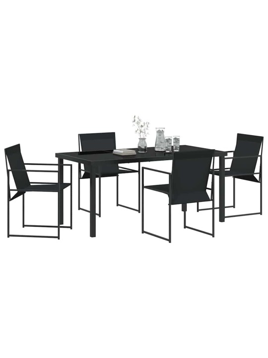Dārza ēdamgalds 5 pcs melna textilene un pulverkrāsota tērauda