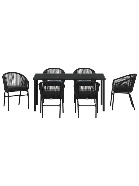 Dārza ēdamgalds 7 pcs melna poliūtu rotangpalma