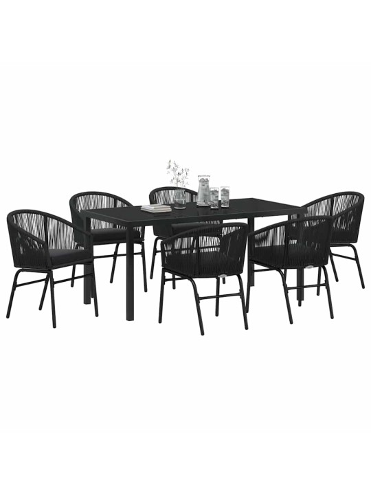 Dārza ēdamgalds 7 pcs melna poliūtu rotangpalma
