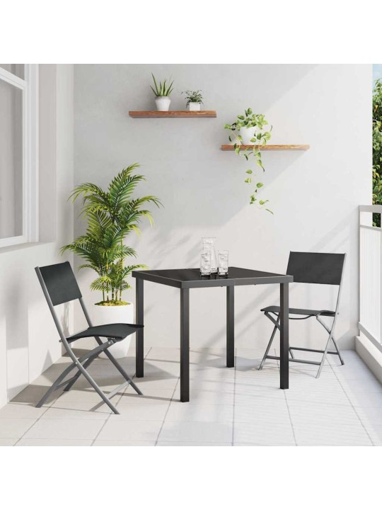 Dārza ēdamgalds saliekams 3 pcs melna textilene un tērauds