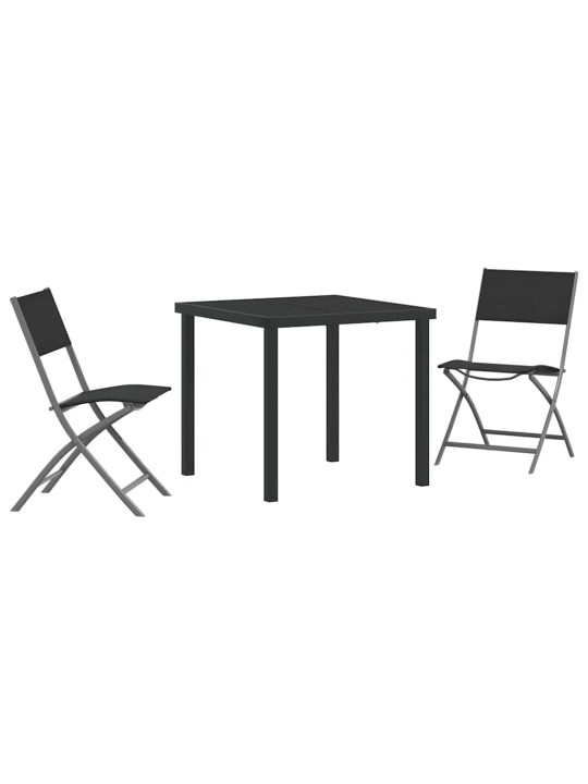 Dārza ēdamgalds saliekams 3 pcs melna textilene un tērauds