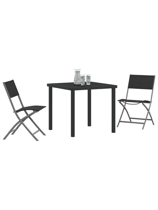 Dārza ēdamgalds saliekams 3 pcs melna textilene un tērauds