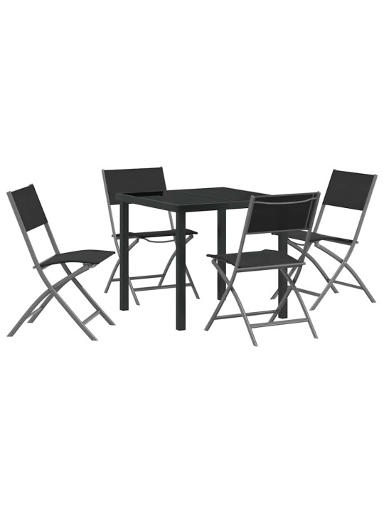 Dārza ēdamgalds saliekams 5 pcs melna textilene un tērauds
