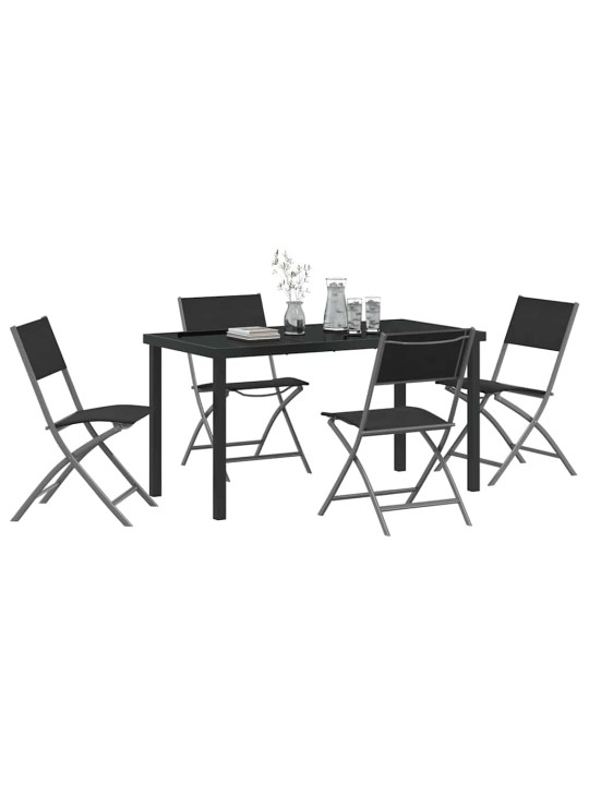 Dārza ēdamgalds saliekams 5 pcs melna textilene un tērauds