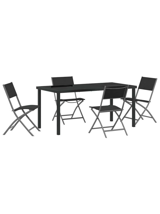 Dārza ēdamgalds saliekams 5 pcs melna textilene un tērauds