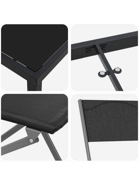 Dārza ēdamgalds saliekams 7 pcs melna textilene un tērauds