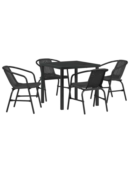 Dārza ēdamgalds 5 pcs melna poliūtu rotangpalma