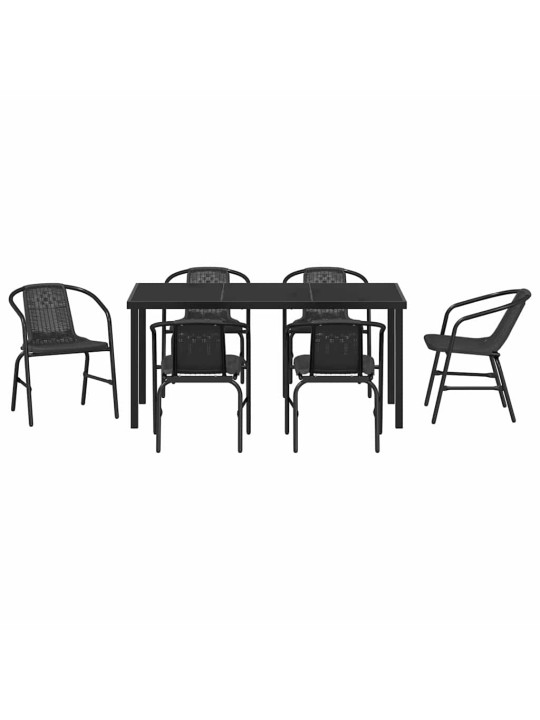 Dārza ēdamgalds 7 pcs melna poliūtu rotangpalma