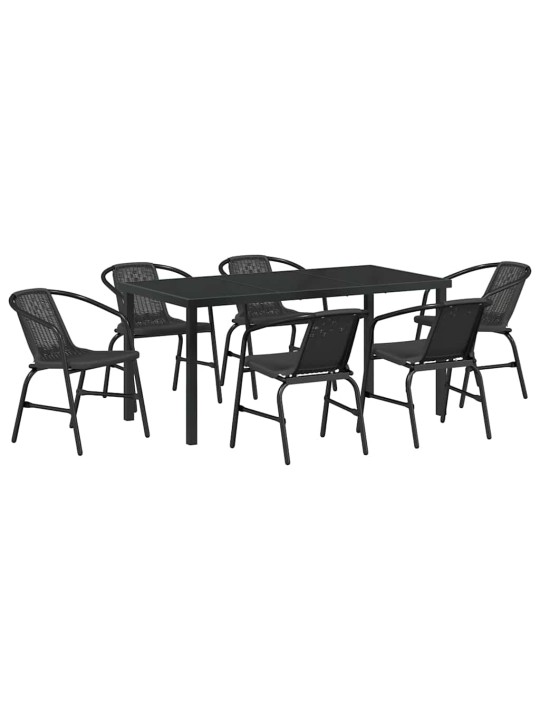 Dārza ēdamgalds 7 pcs melna poliūtu rotangpalma