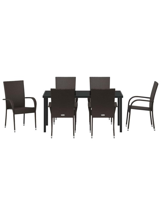 Dārza ēdamgalds 7 pcs brūna poliūtu rotangpalma
