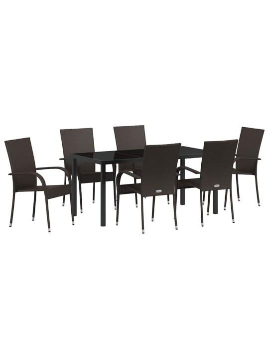 Dārza ēdamgalds 7 pcs brūna poliūtu rotangpalma