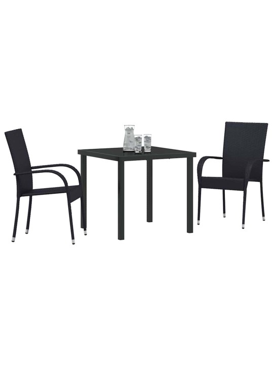 Dārza ēdamgalds 3 pcs melna poliūtu rotangpalma