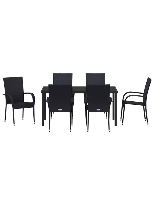 Dārza ēdamgalds 7 pcs melna poliūtu rotangpalma