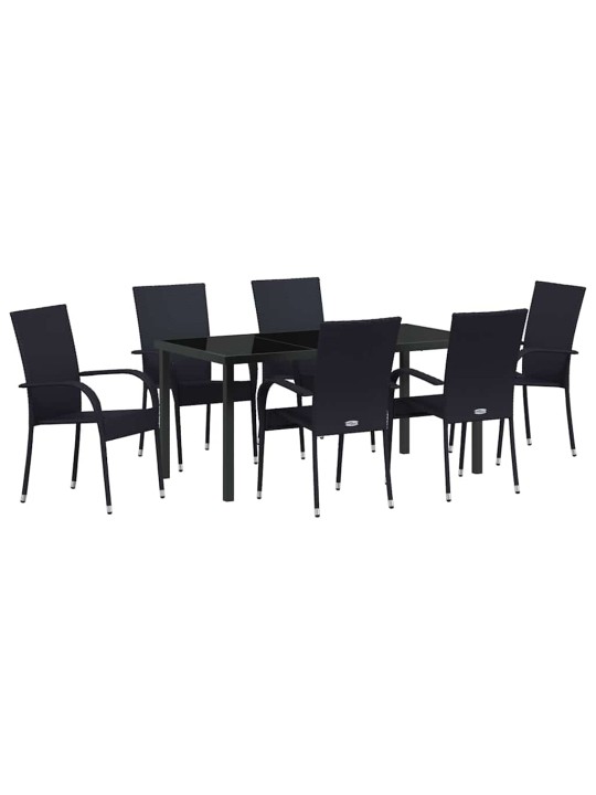 Dārza ēdamgalds 7 pcs melna poliūtu rotangpalma