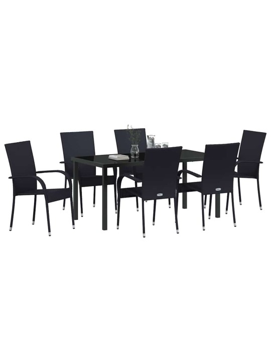 Dārza ēdamgalds 7 pcs melna poliūtu rotangpalma