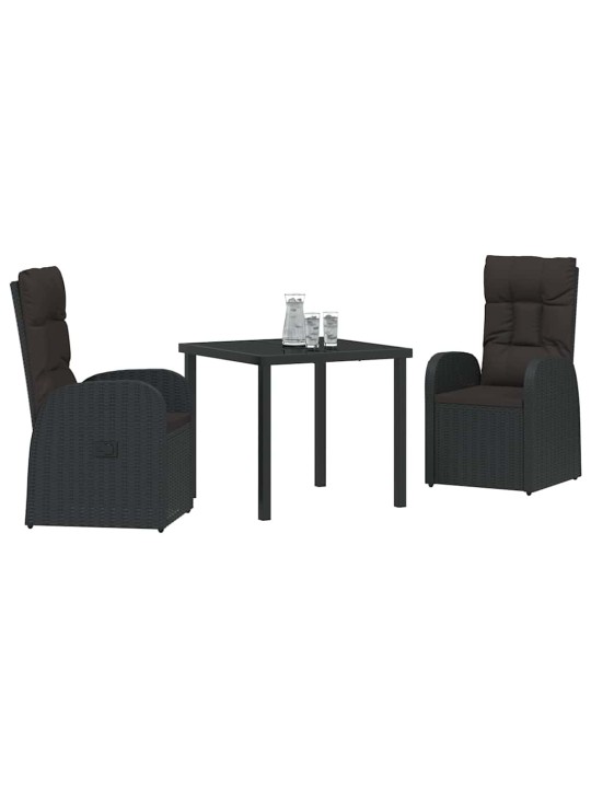 Dārza ēdamgalds ar spilvenu 3 pcs melna poliratāns