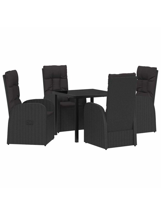 Dārza ēdamgalds ar spilvenu 5 pcs melna poliratāns