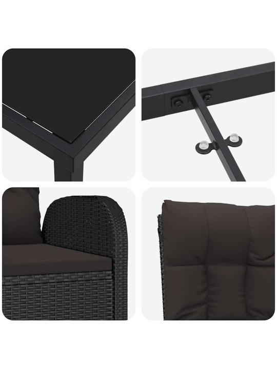 Dārza ēdamgalds ar spilvenu 7 pcs melna poliratāns