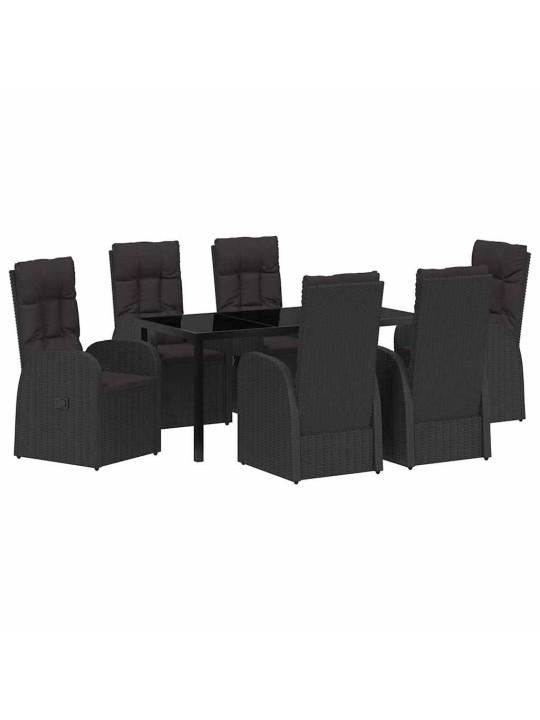 Dārza ēdamgalds ar spilvenu 7 pcs melna poliratāns