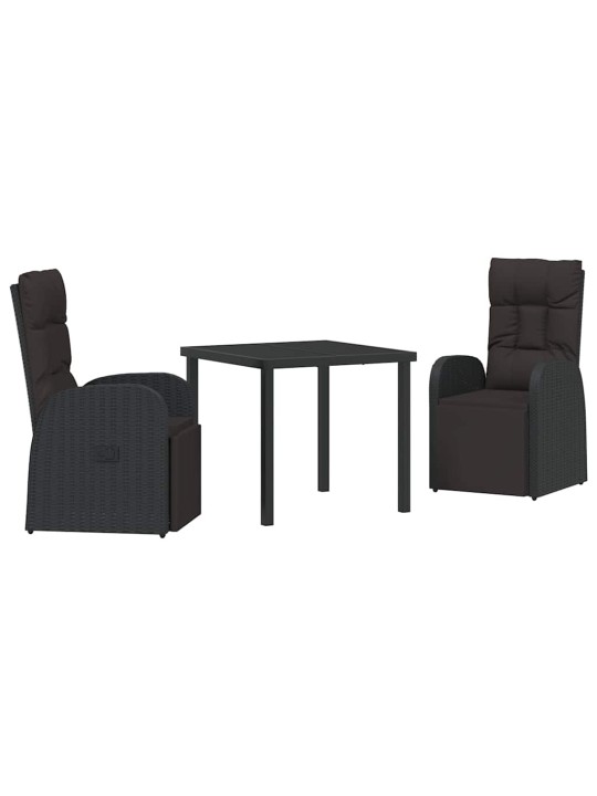 Dārza ēdamgalds ar spilvenu 3 pcs melna poliratāns