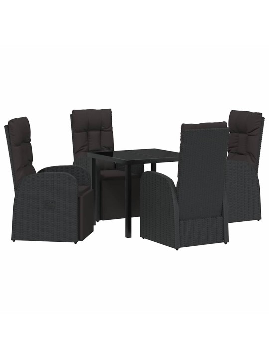 Dārza ēdamgalds ar spilvenu 5 pcs melna poliratāns