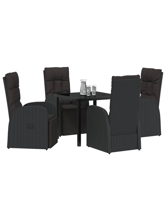 Dārza ēdamgalds ar spilvenu 5 pcs melna poliratāns