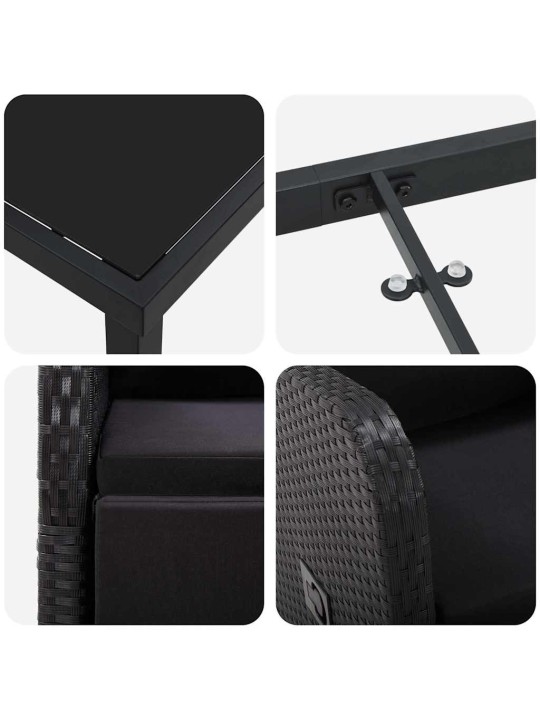 Dārza ēdamgalds ar spilvenu 7 pcs melna poliratāns