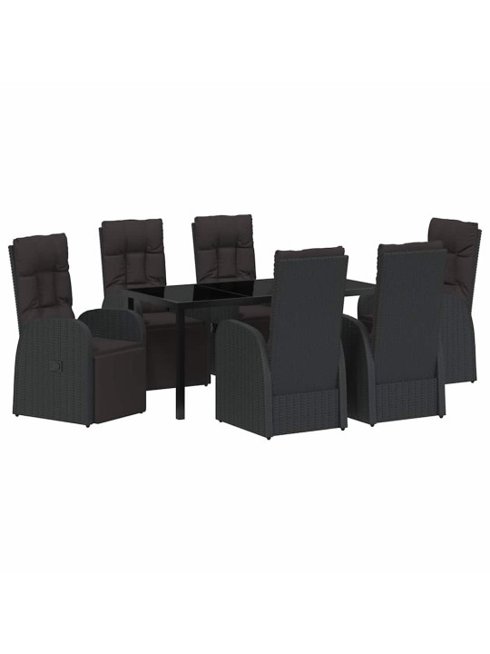 Dārza ēdamgalds ar spilvenu 7 pcs melna poliratāns