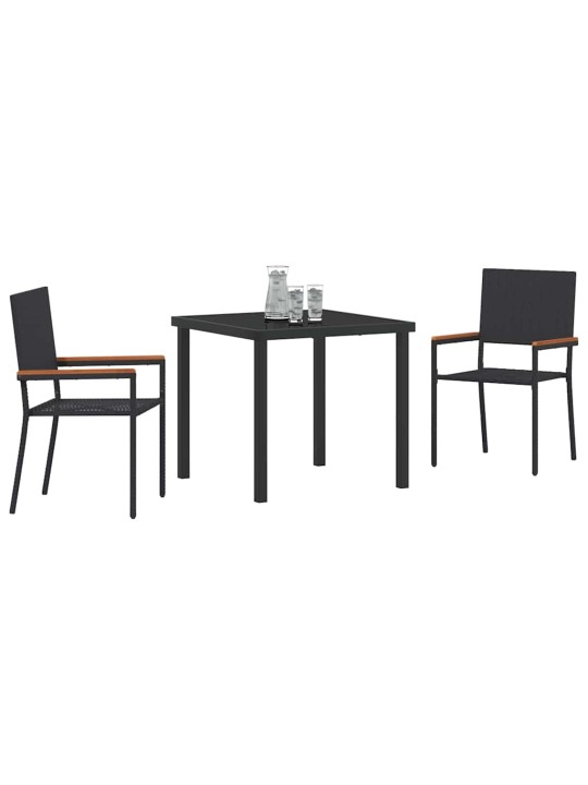 Dārza ēdamgalds 3 pcs melna poliūtu rotangpalma