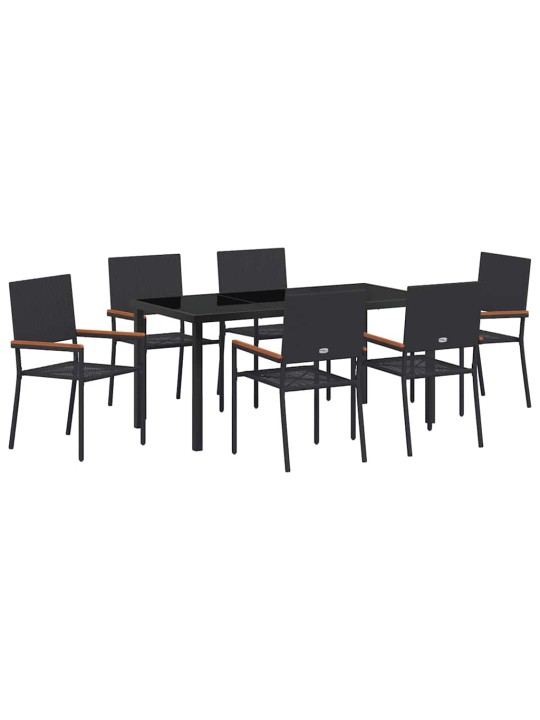 Dārza ēdamgalds 7 pcs melna poliūtu rotangpalma