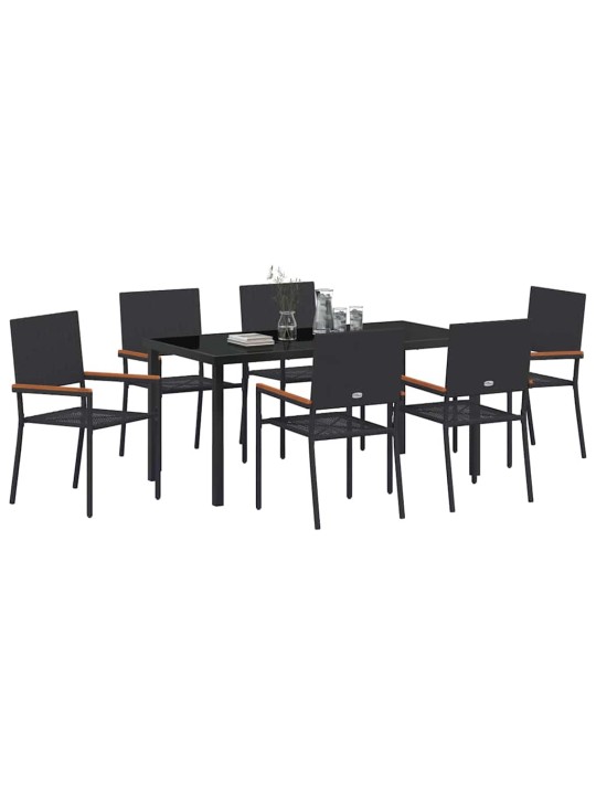 Dārza ēdamgalds 7 pcs melna poliūtu rotangpalma