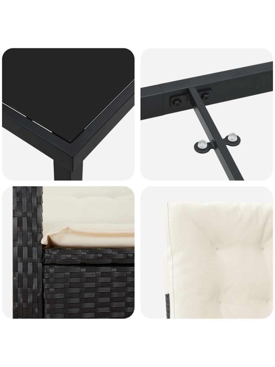 Dārza ēdamgalds 3 pcs melna poliratāns