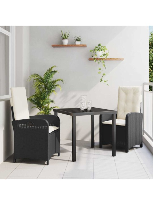 Dārza ēdamgalds 3 pcs melna poliratāns
