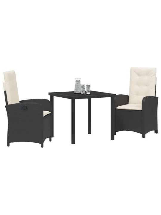 Dārza ēdamgalds 3 pcs melna poliratāns