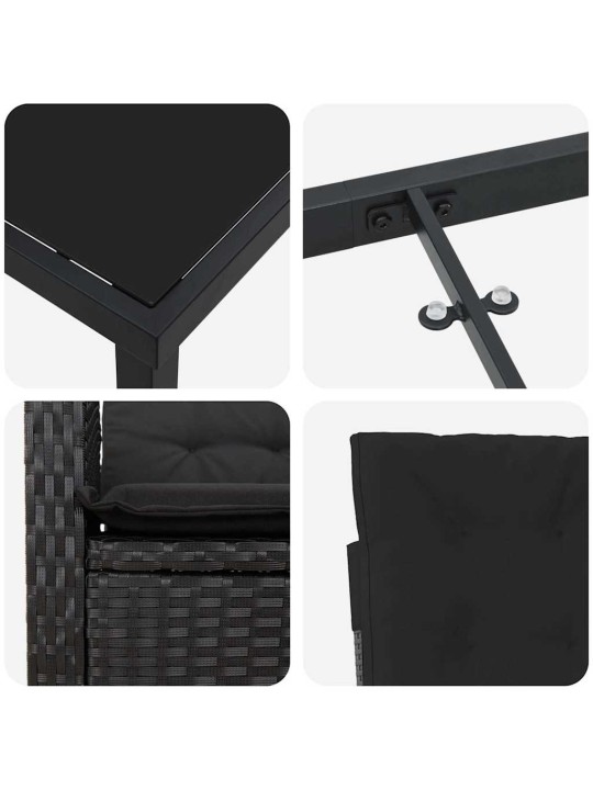 Dārza ēdamgalds 3 pcs melna poliratāns