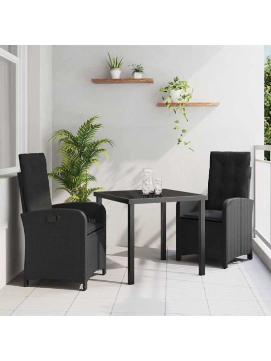 Dārza ēdamgalds 3 pcs melna poliratāns
