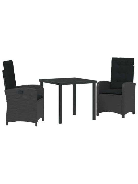 Dārza ēdamgalds 3 pcs melna poliratāns