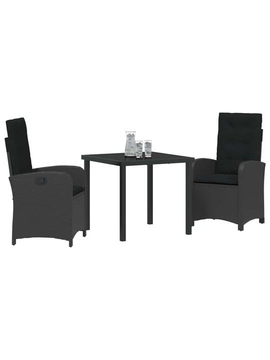 Dārza ēdamgalds 3 pcs melna poliratāns
