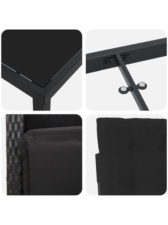 Dārza ēdamgalds 3 pcs melna poliratāns
