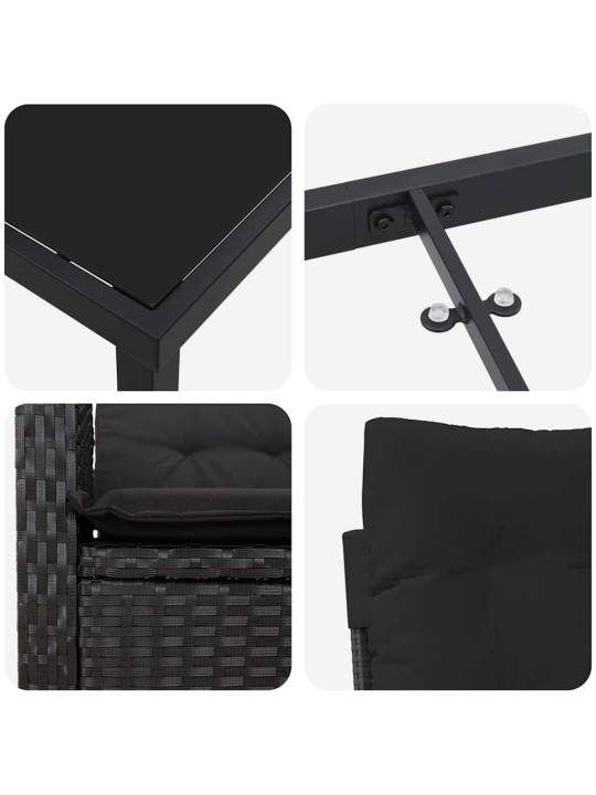 Dārza ēdamgalds 3 pcs melna poliratāns