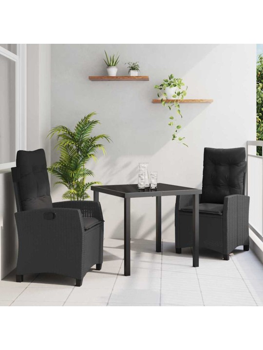 Dārza ēdamgalds 3 pcs melna poliratāns
