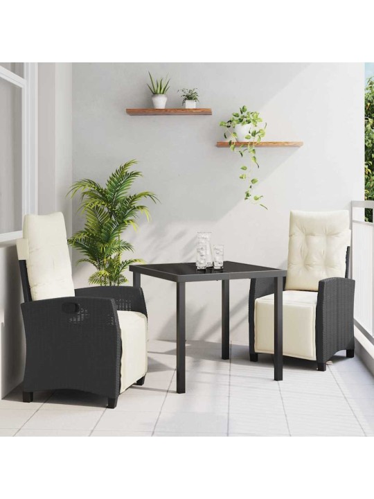 Dārza ēdamgalds 3 pcs melna poliratāns