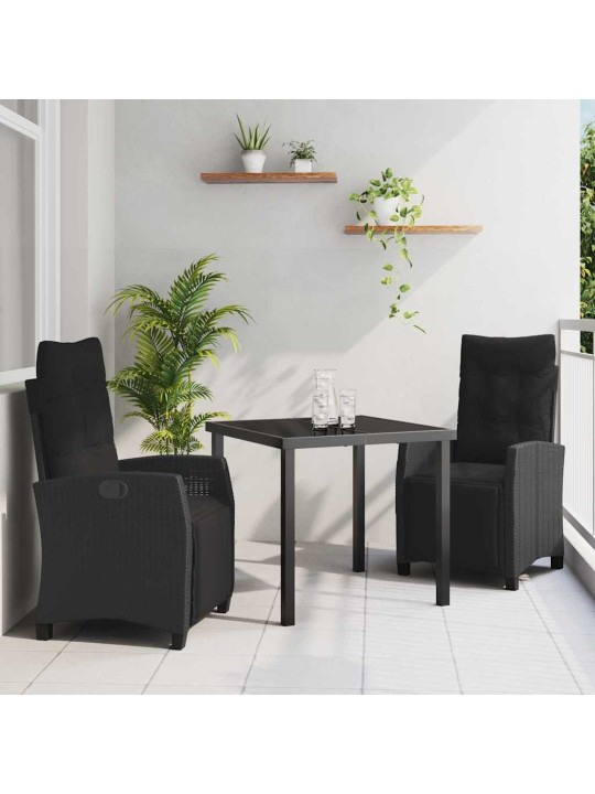 Dārza ēdamgalds 3 pcs melna poliratāns