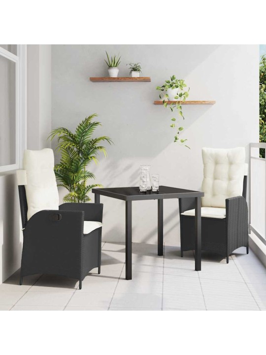 Dārza ēdamgalds 3 pcs melna poliratāns