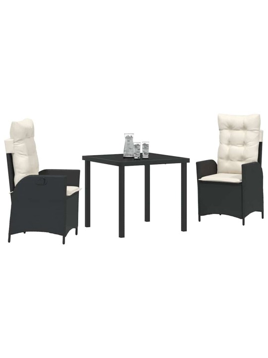 Dārza ēdamgalds 3 pcs melna poliratāns