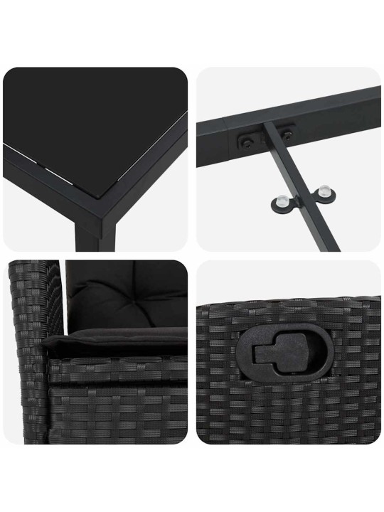 Dārza ēdamgalds 3 pcs melna poliratāns