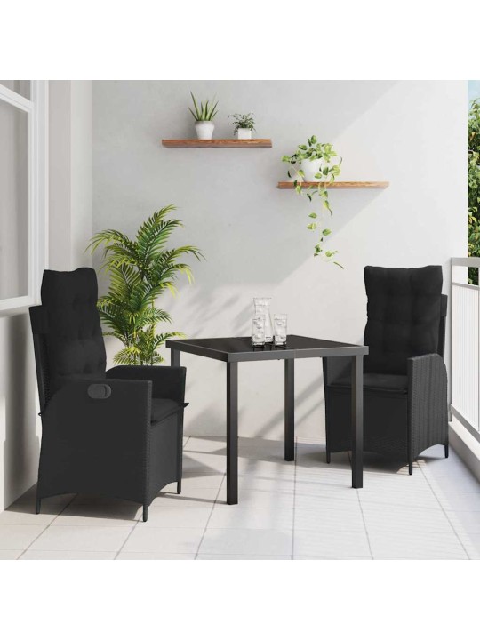 Dārza ēdamgalds 3 pcs melna poliratāns